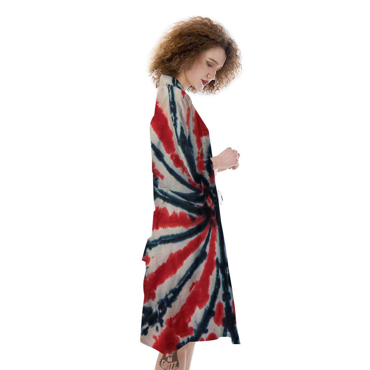 Spider Tie Dye Red And Black Print Kimono-grizzshop