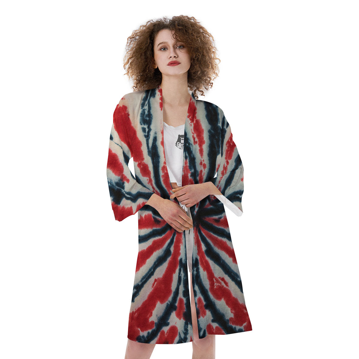 Spider Tie Dye Red And Black Print Kimono-grizzshop