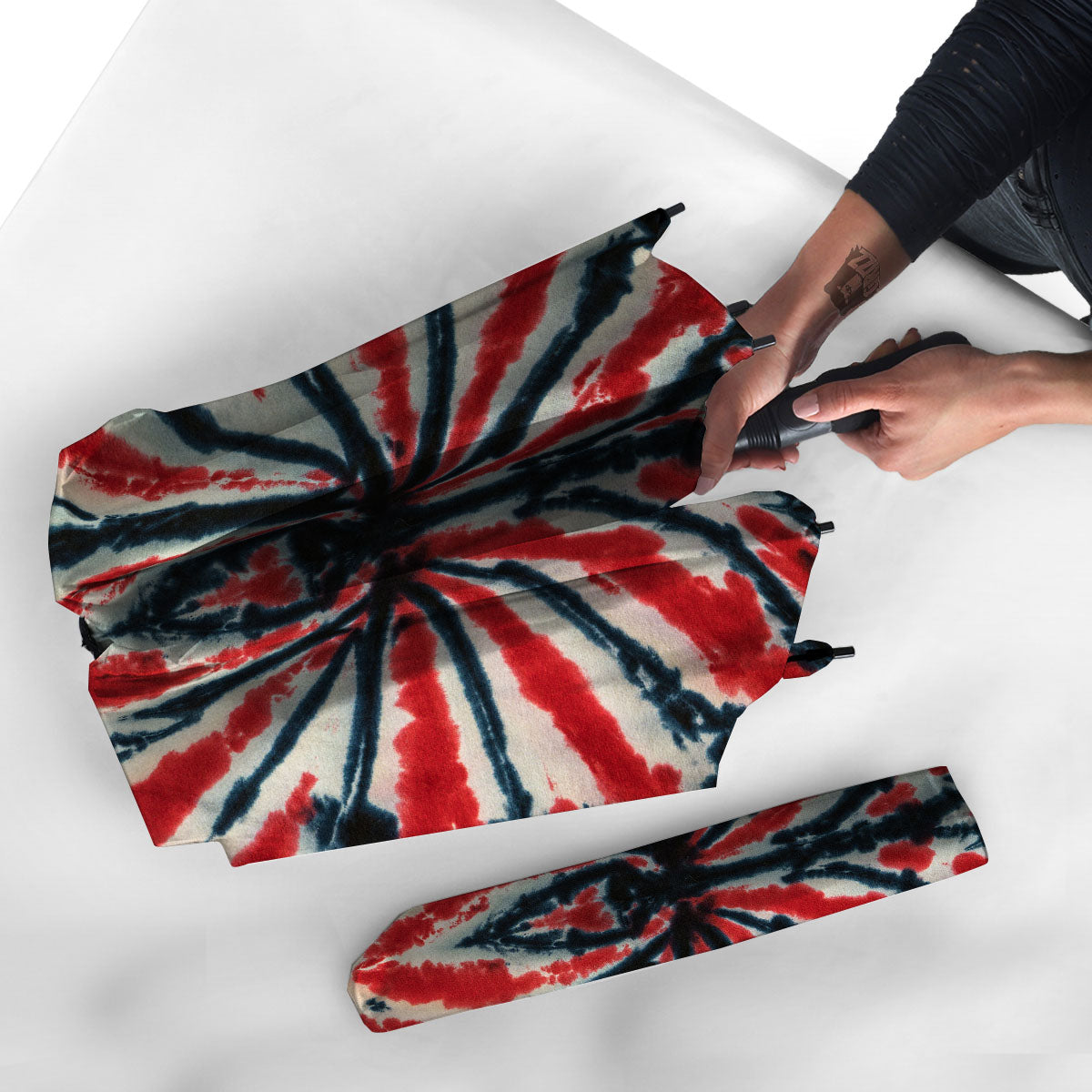 Spider Tie Dye Red And Black Print Umbrella-grizzshop