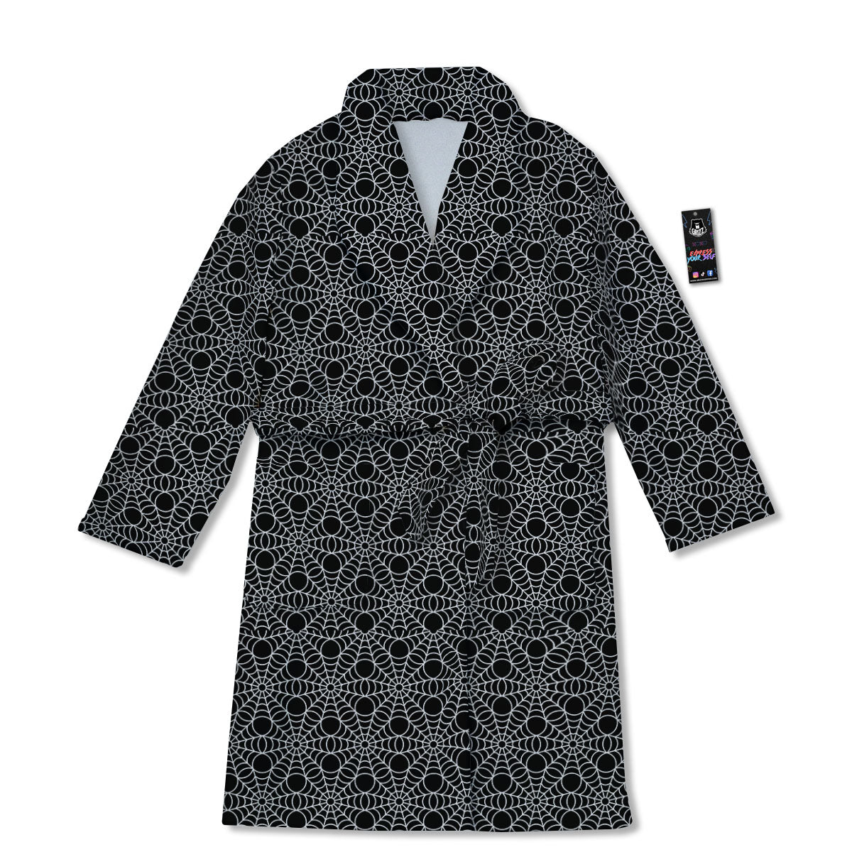 Spider Web Black Print Pattern Bathrobe-grizzshop