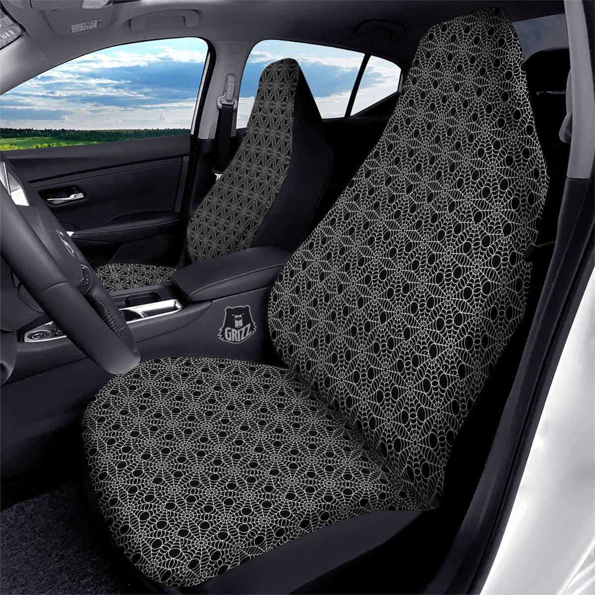 Spider Web Black Print Pattern Car Seat Covers-grizzshop