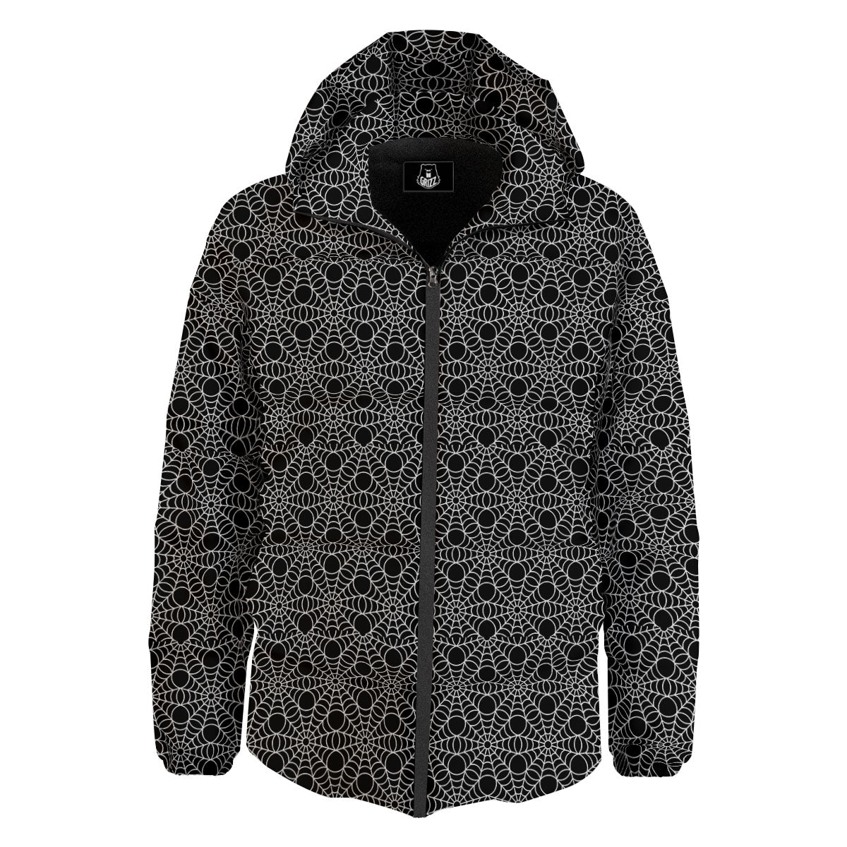 Spider Web Black Print Pattern Down Jacket-grizzshop