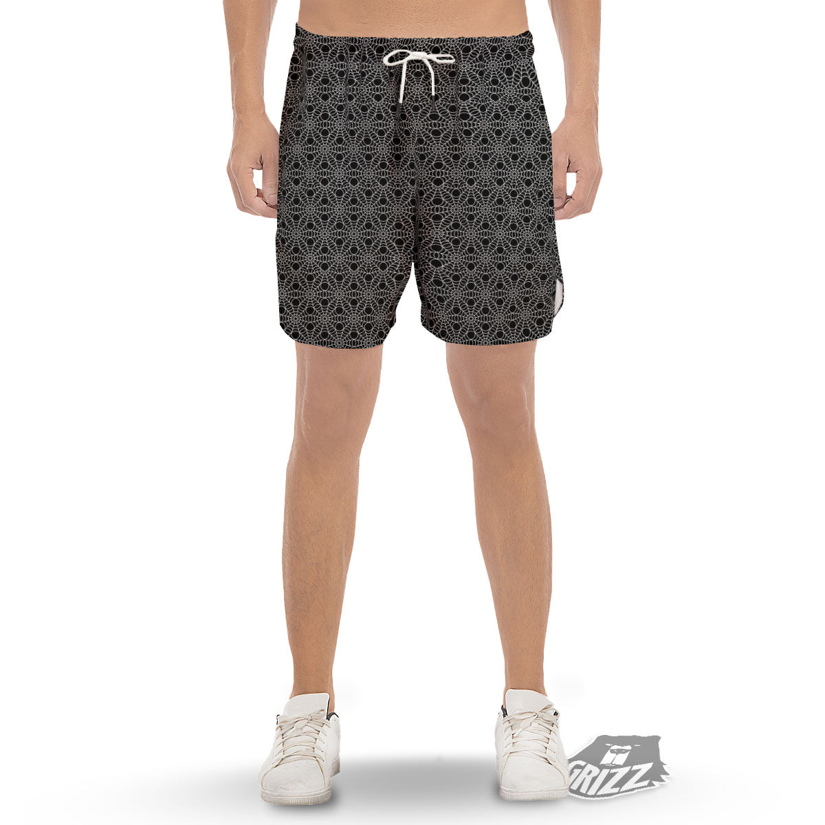 Spider Web Black Print Pattern Men's Gym Shorts-grizzshop