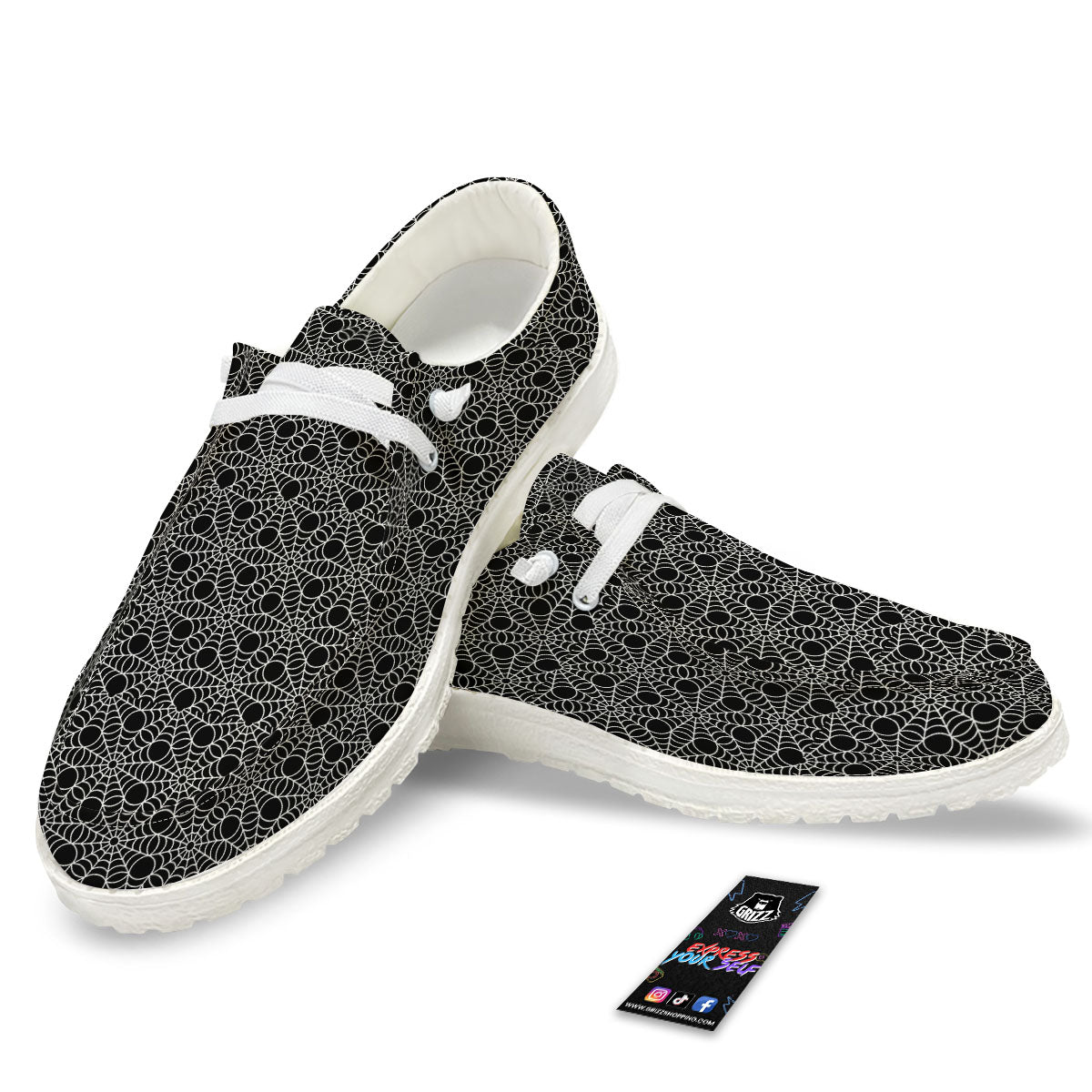 Spider Web Black Print Pattern White Loafers-grizzshop