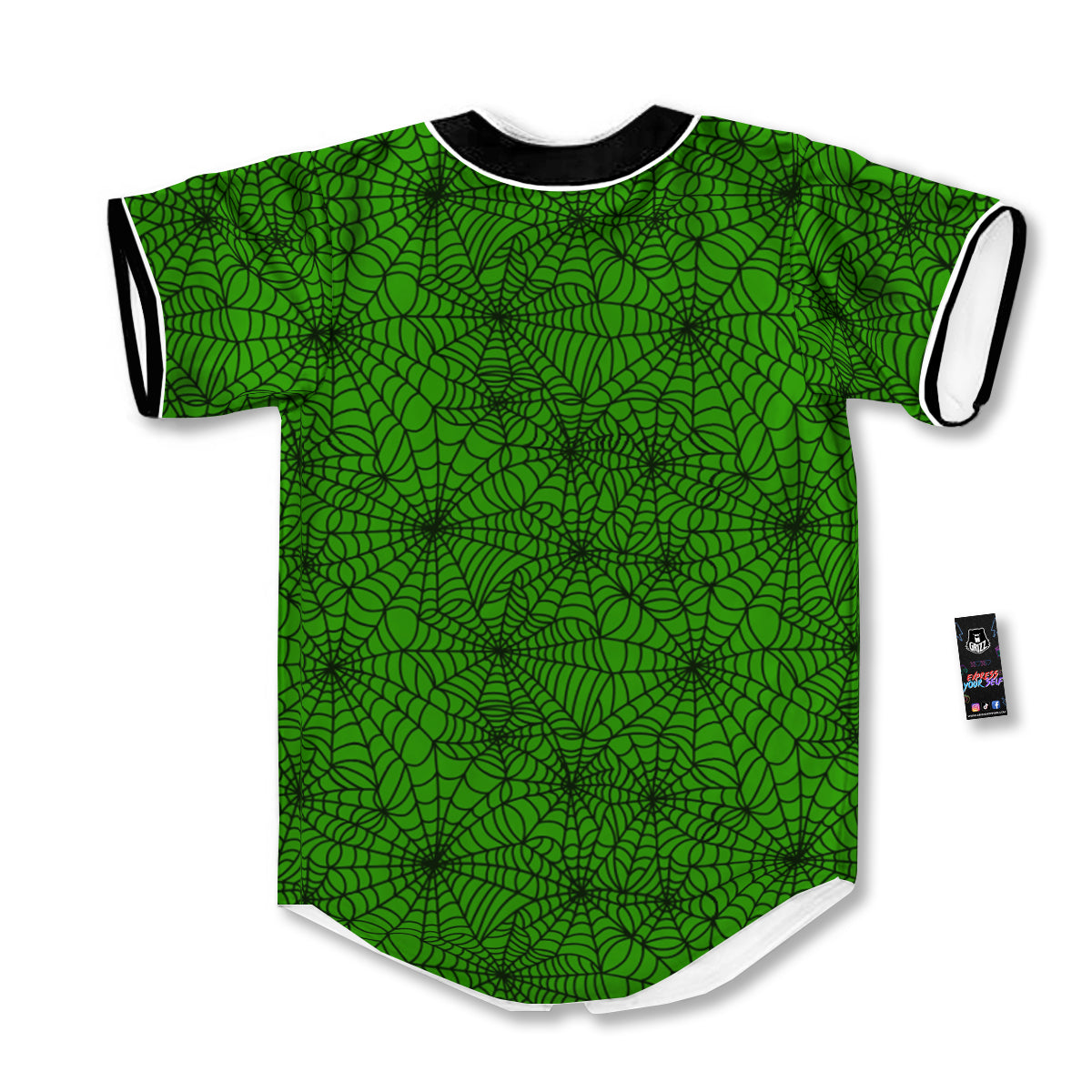 Spider Web Green And Black Print Pattern Baseball Jersey-grizzshop