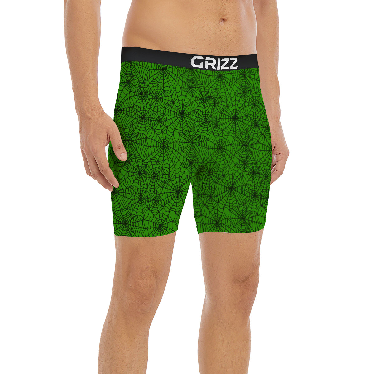 Spider Web Green And Black Print Pattern Boxer Briefs-grizzshop