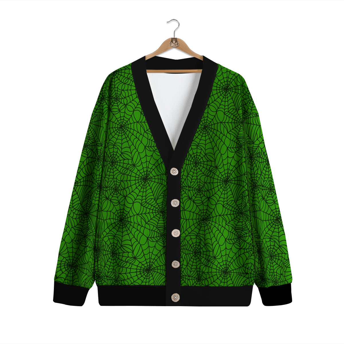 Spider Web Green And Black Print Pattern Cardigan-grizzshop