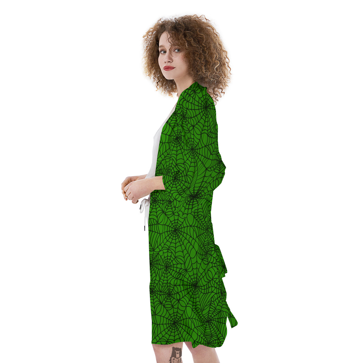 Spider Web Green And Black Print Pattern Kimono-grizzshop