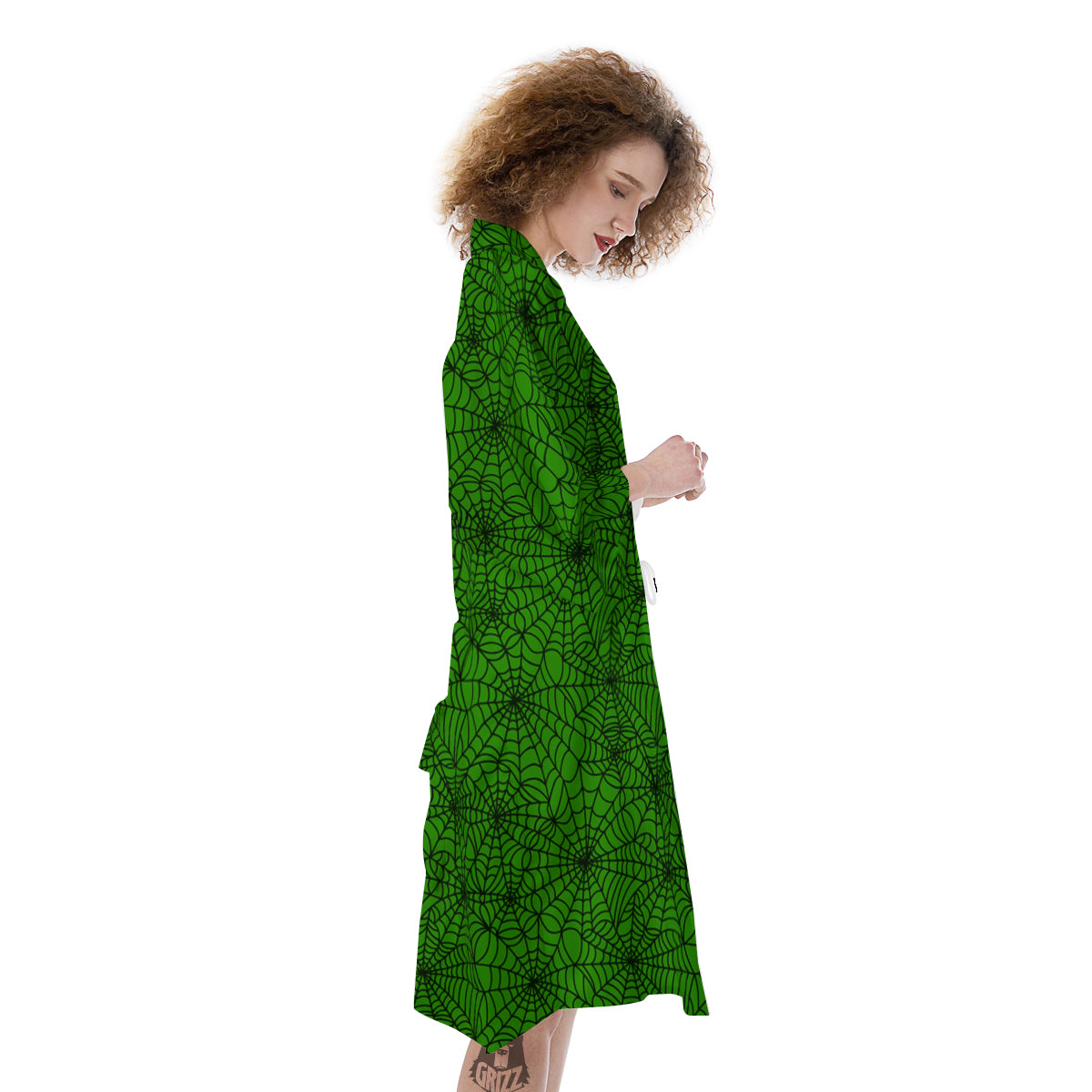 Spider Web Green And Black Print Pattern Kimono-grizzshop