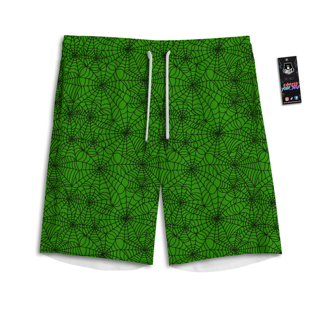 Spider Web Green And Black Print Pattern Men's Athletic Shorts