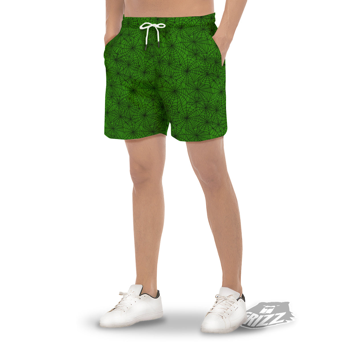 Spider Web Green And Black Print Pattern Men's Gym Shorts-grizzshop