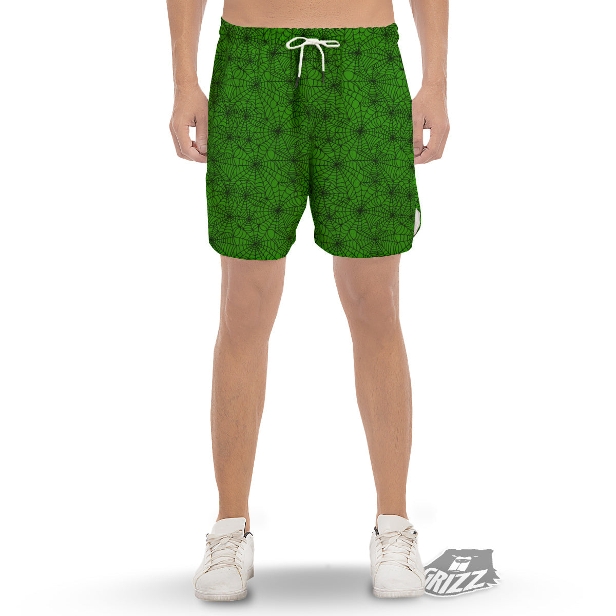 Spider Web Green And Black Print Pattern Men's Gym Shorts-grizzshop