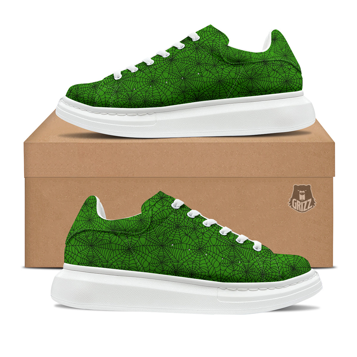 Spider Web Green And Black Print Pattern Platform Shoes-grizzshop