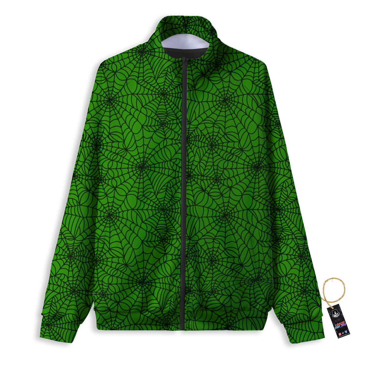 Spider Web Green And Black Print Pattern Track Jacket-grizzshop