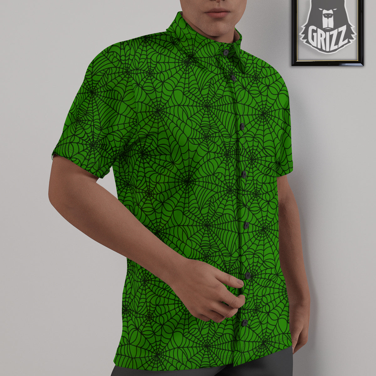 Spider Web Green And Black Print Pattern Untucked Shirts-grizzshop