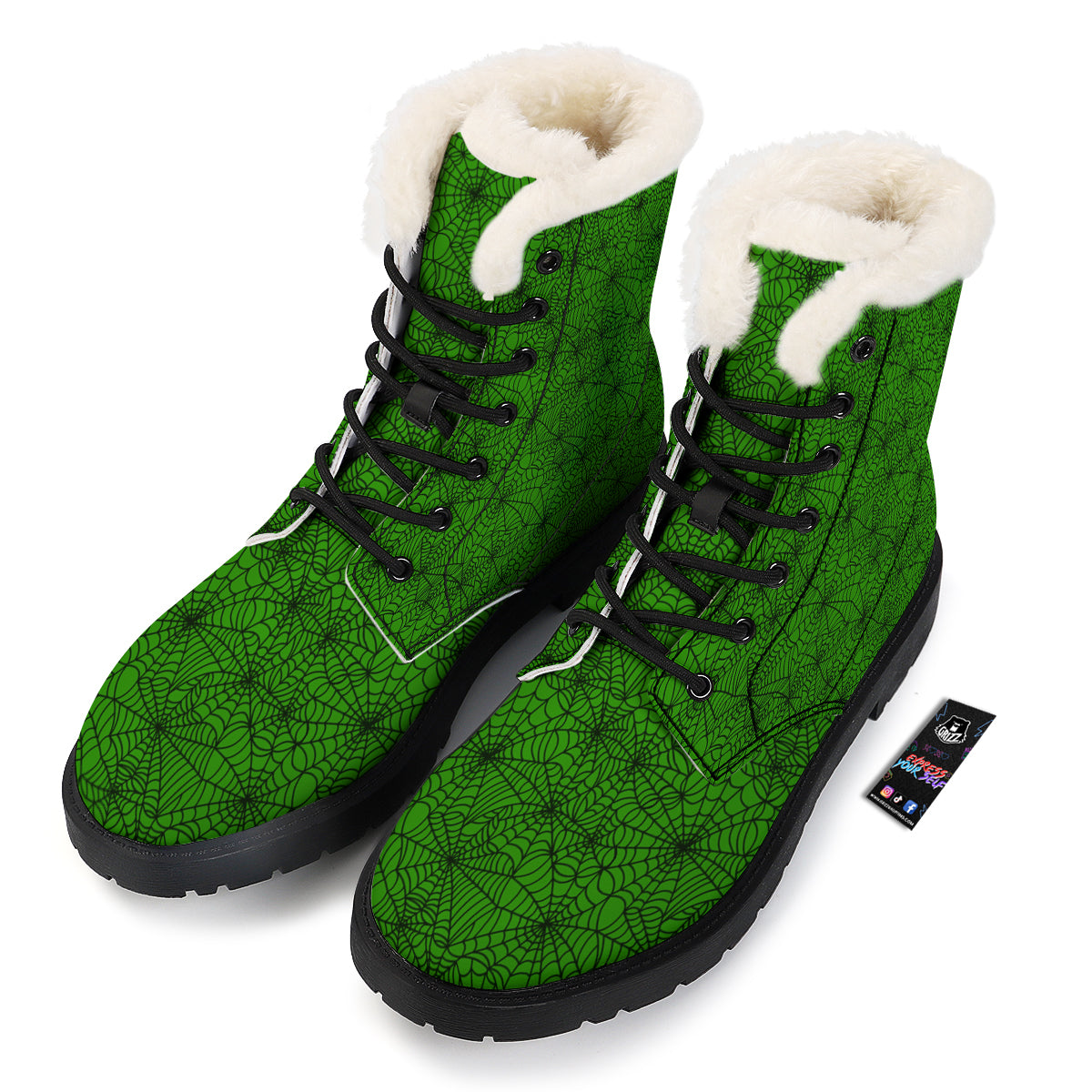 Spider Web Green And Black Print Pattern Winter Boots-grizzshop