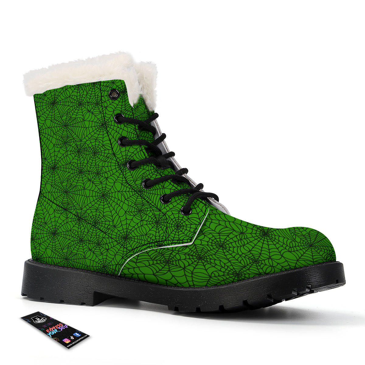 Spider Web Green And Black Print Pattern Winter Boots-grizzshop