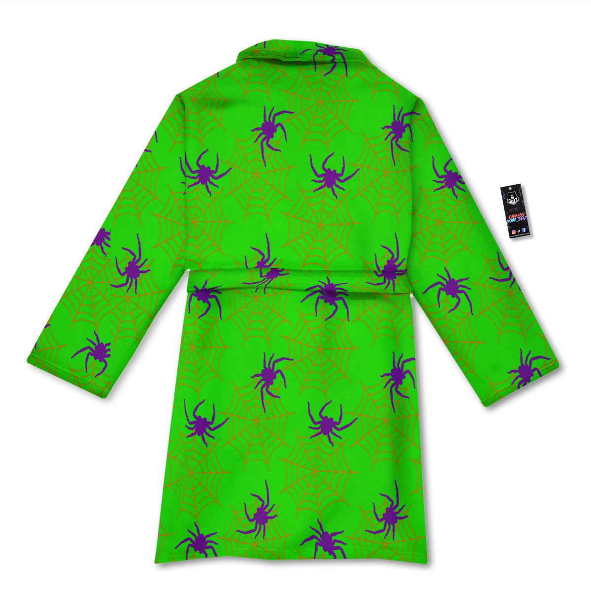 Spider Web Green And Purple Print Pattern Bathrobe-grizzshop
