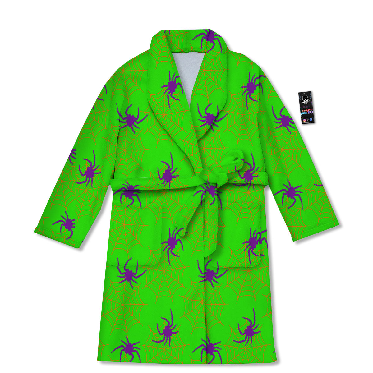 Spider Web Green And Purple Print Pattern Bathrobe-grizzshop