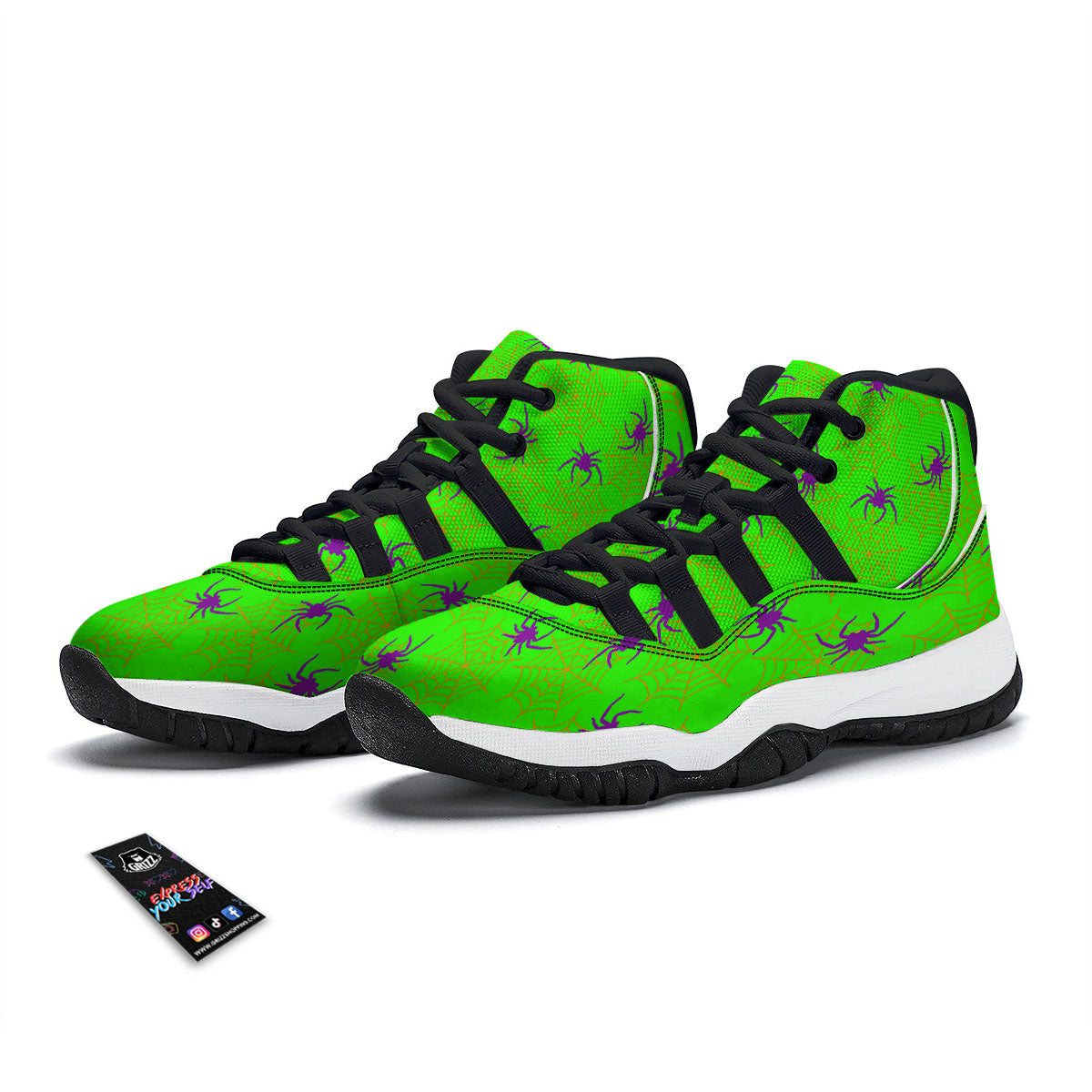 Spider Web Green And Purple Print Pattern Black Bball Shoes-grizzshop
