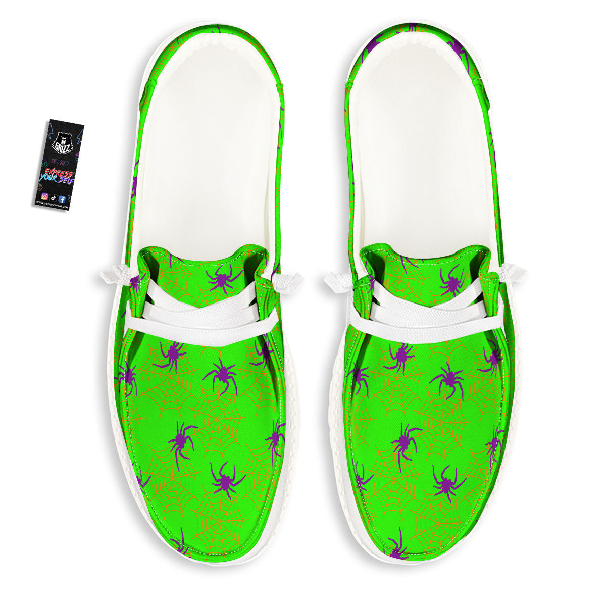 Spider Web Green And Purple Print Pattern Black Loafers-grizzshop