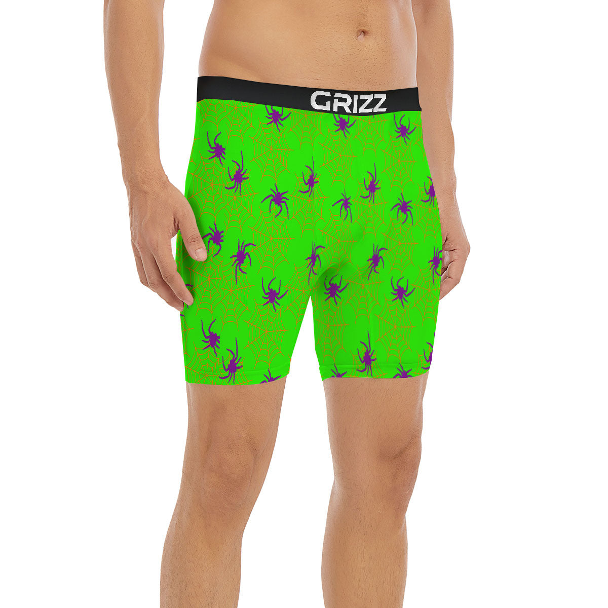 Spider Web Green And Purple Print Pattern Boxer Briefs-grizzshop