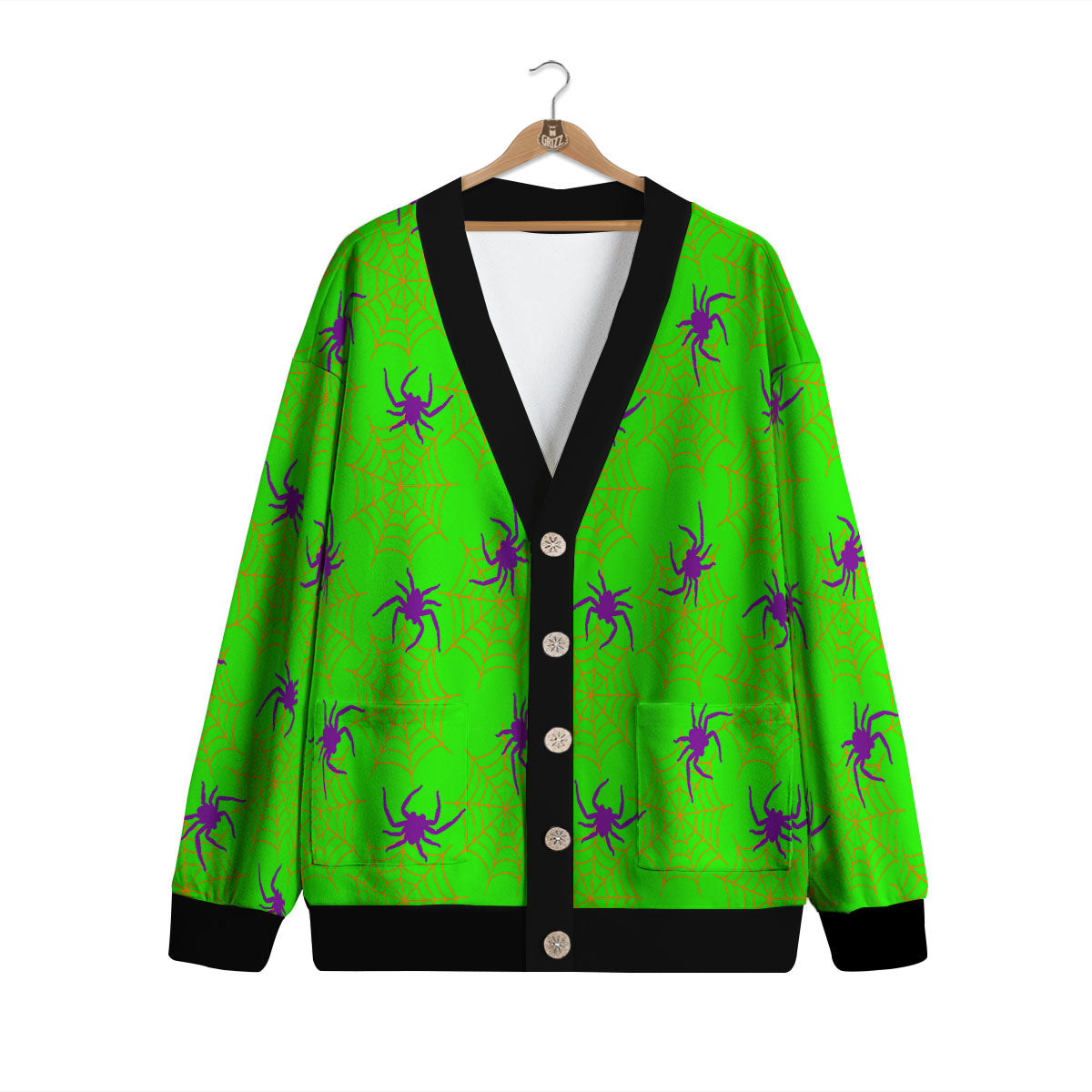 Spider Web Green And Purple Print Pattern Cardigan-grizzshop