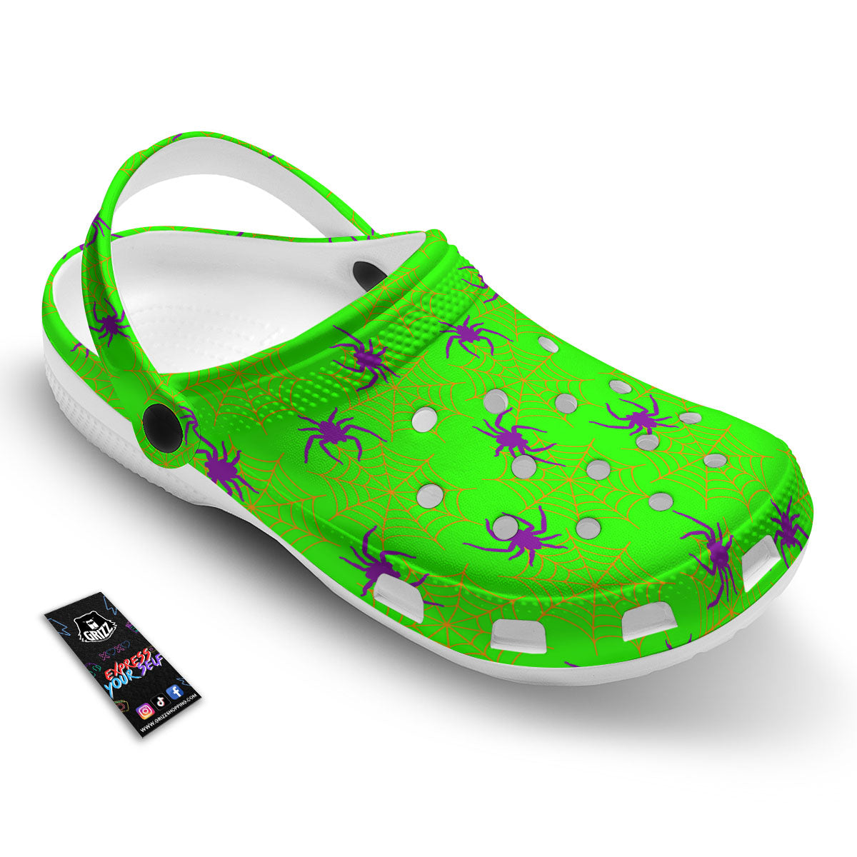 Spider Web Green And Purple Print Pattern Clog-grizzshop