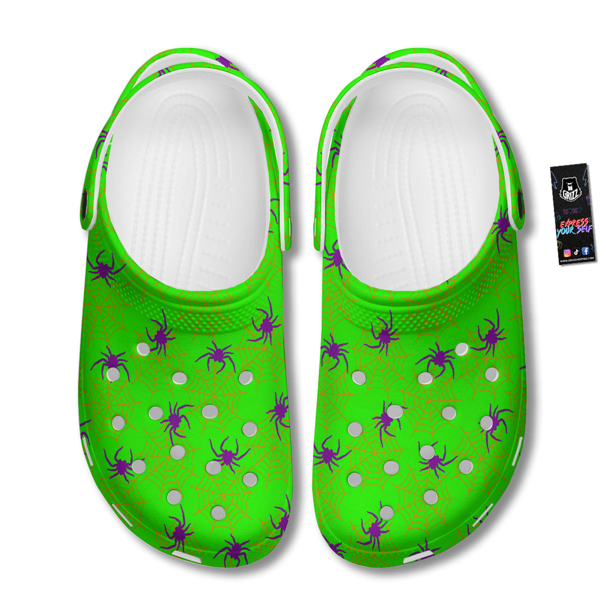 Spider Web Green And Purple Print Pattern Clog-grizzshop