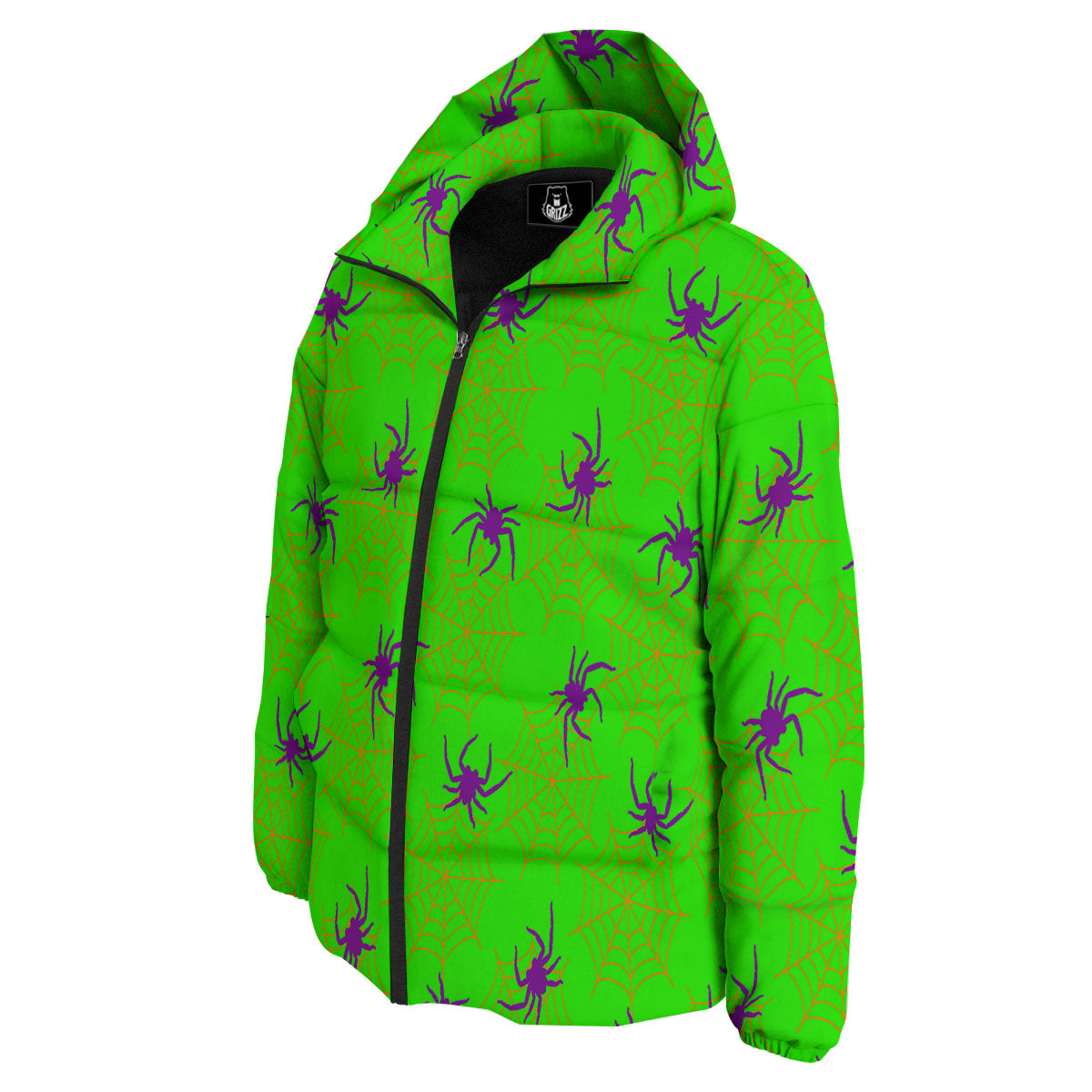 Spider Web Green And Purple Print Pattern Down Jacket-grizzshop