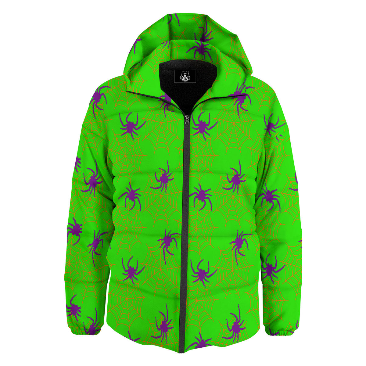 Spider Web Green And Purple Print Pattern Down Jacket-grizzshop