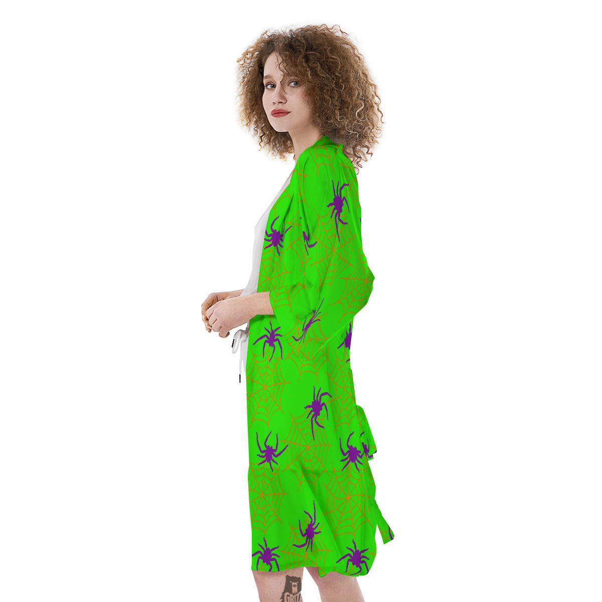 Spider Web Green And Purple Print Pattern Kimono-grizzshop