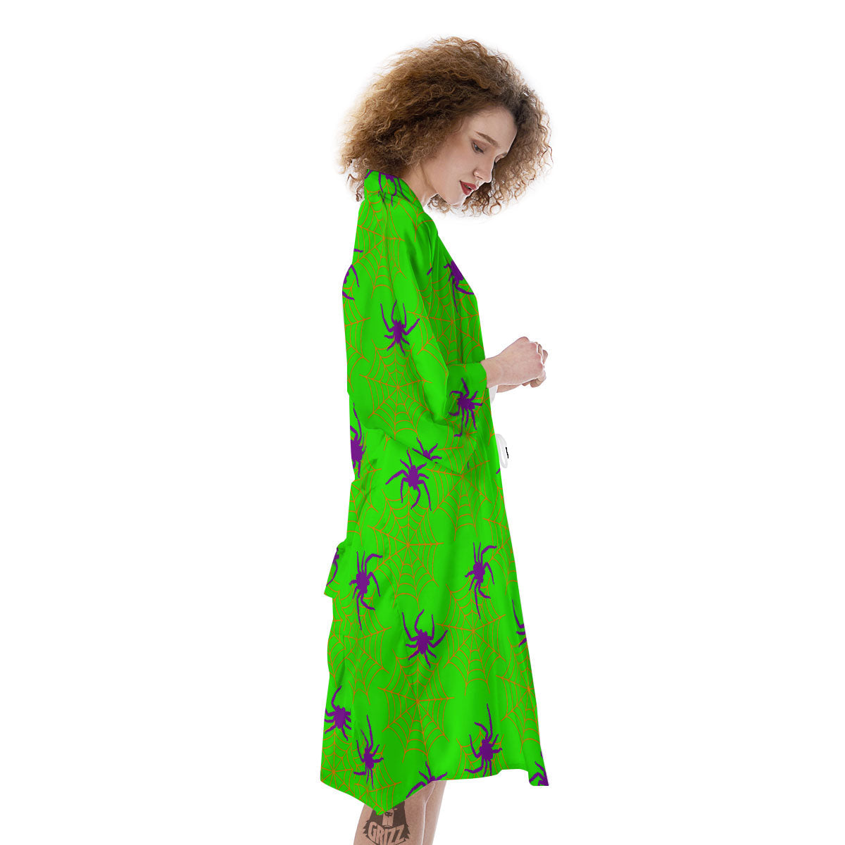Spider Web Green And Purple Print Pattern Kimono-grizzshop