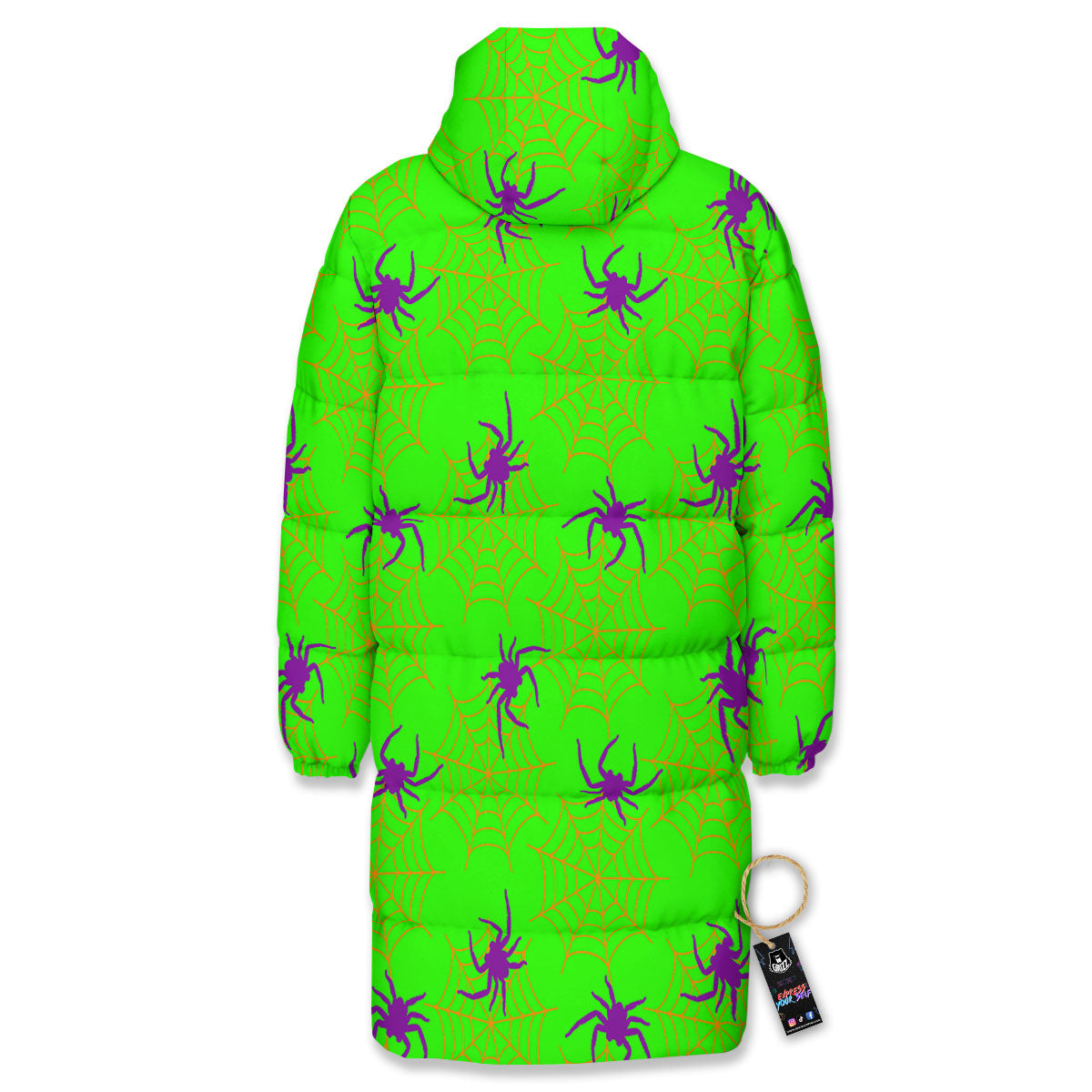 Spider Web Green And Purple Print Pattern Long Down Jacket-grizzshop