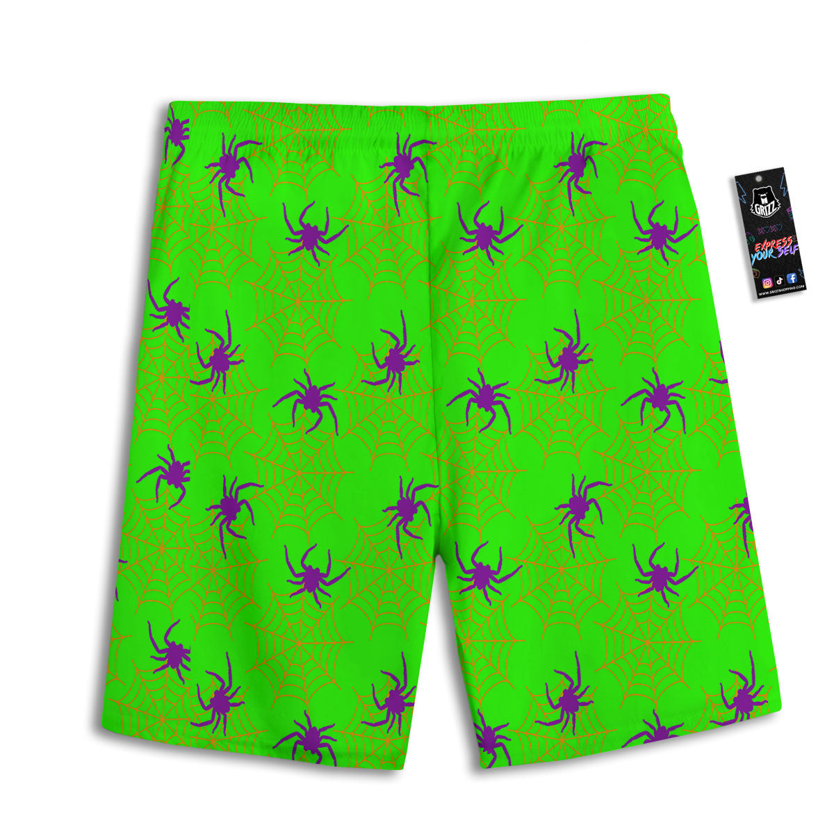 Spider Web Green And Purple Print Pattern Men's Athletic Shorts