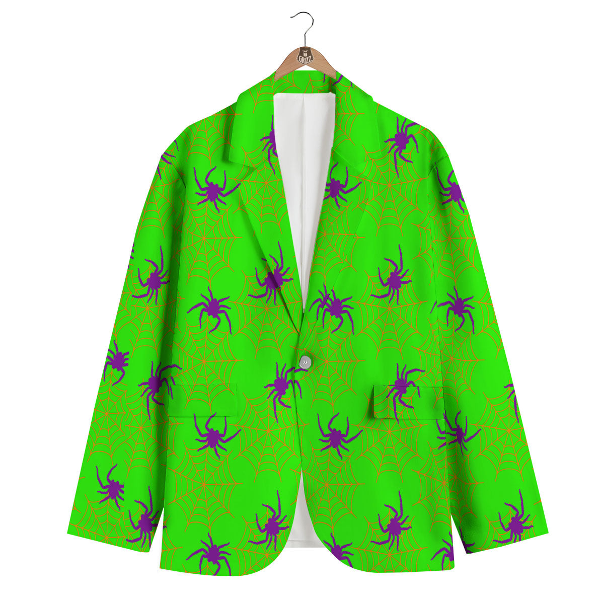Spider Web Green And Purple Print Pattern Men's Blazer-grizzshop