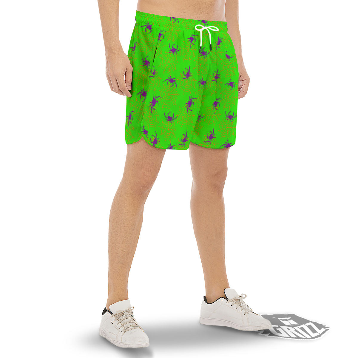 Spider Web Green And Purple Print Pattern Men's Gym Shorts-grizzshop