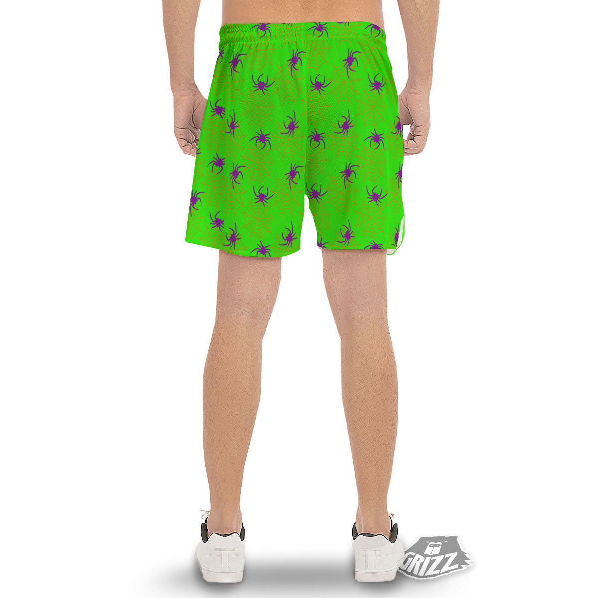 Spider Web Green And Purple Print Pattern Men's Gym Shorts-grizzshop