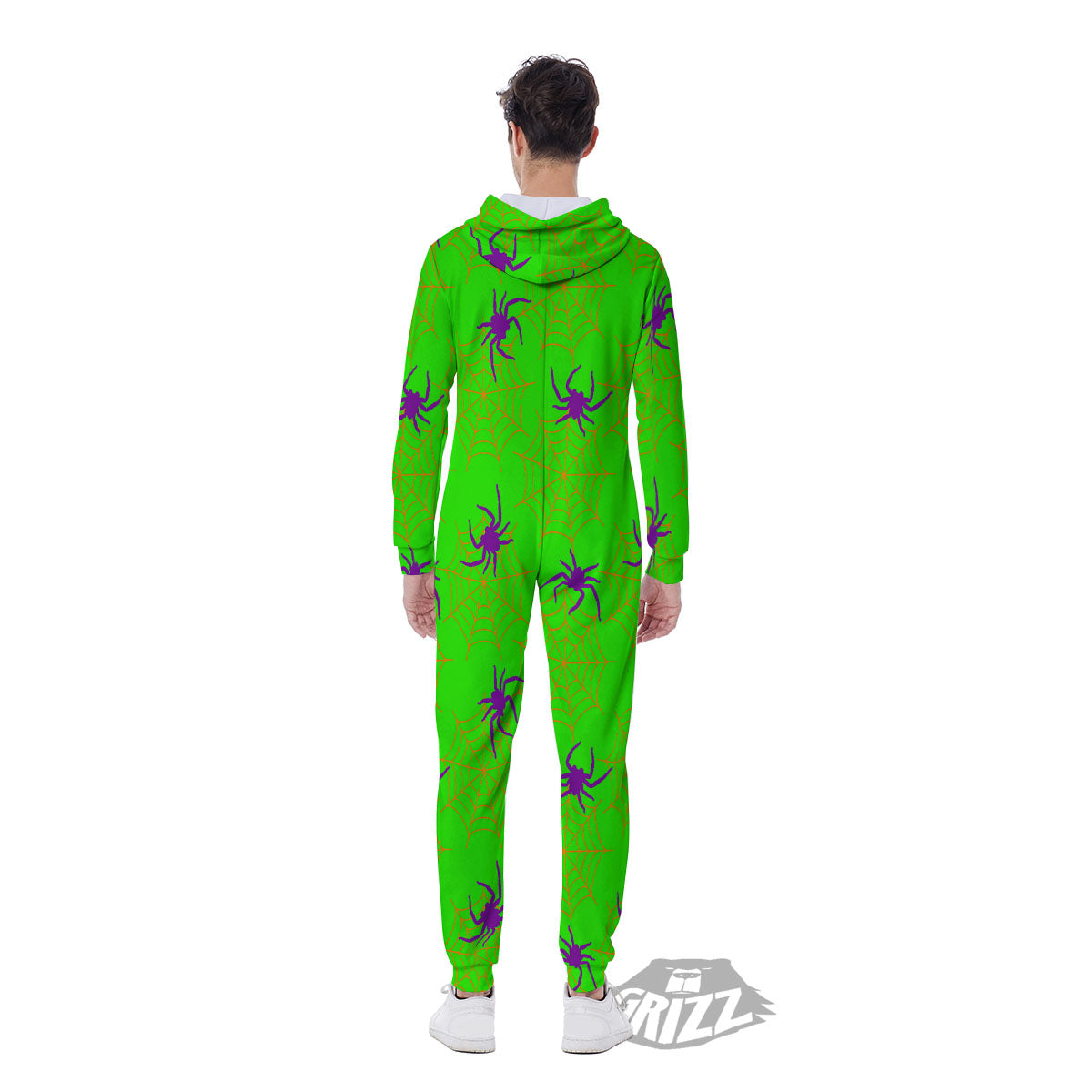 Spider Web Green And Purple Print Pattern Men's Jumpsuit-grizzshop
