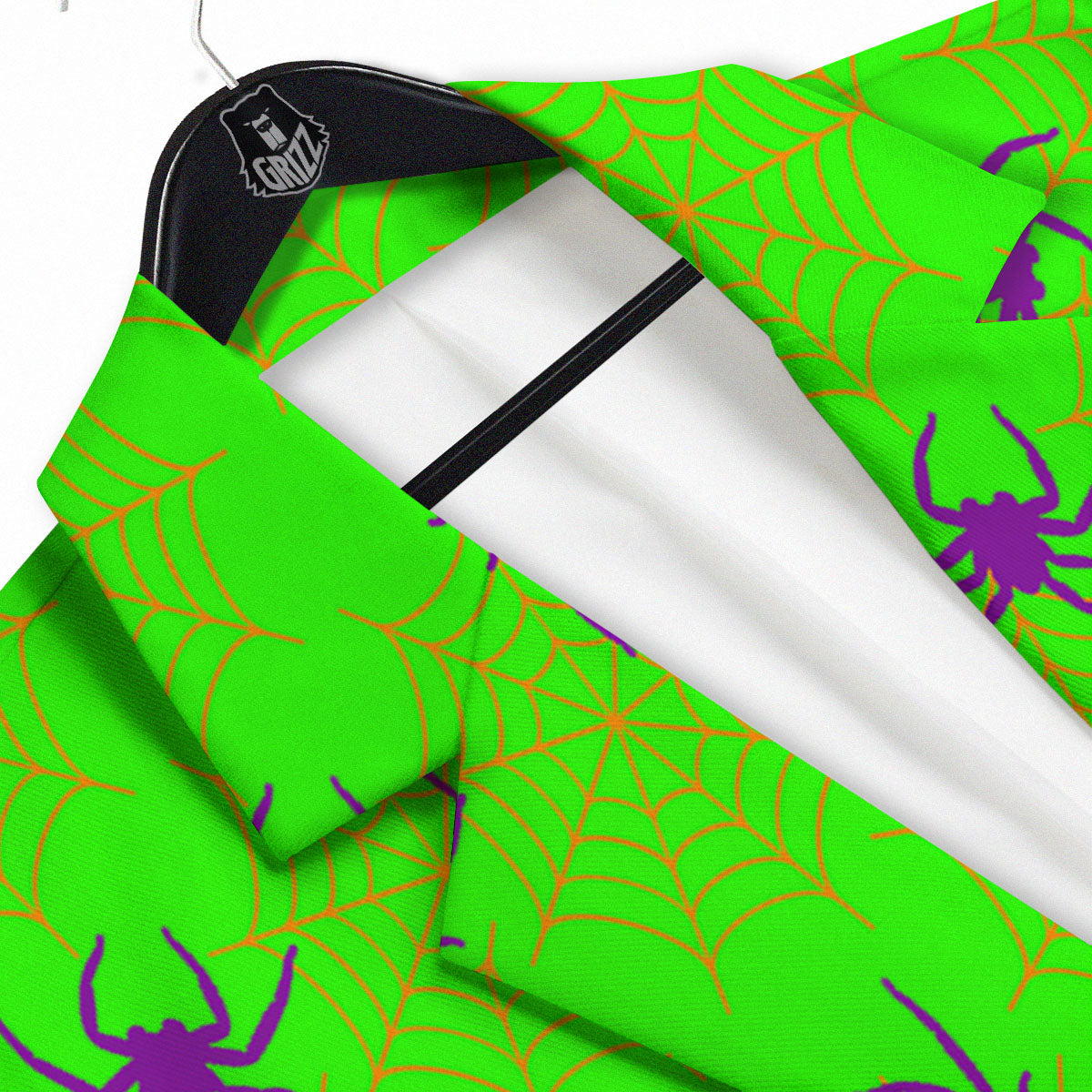 Spider Web Green And Purple Print Pattern Men's Sport Coat-grizzshop