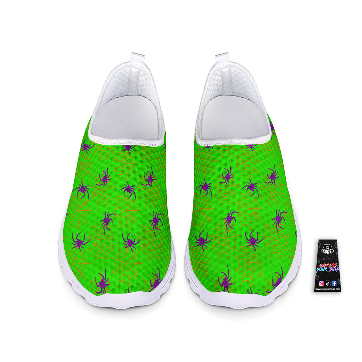 Spider Web Green And Purple Print Pattern Nurse Shoes-grizzshop