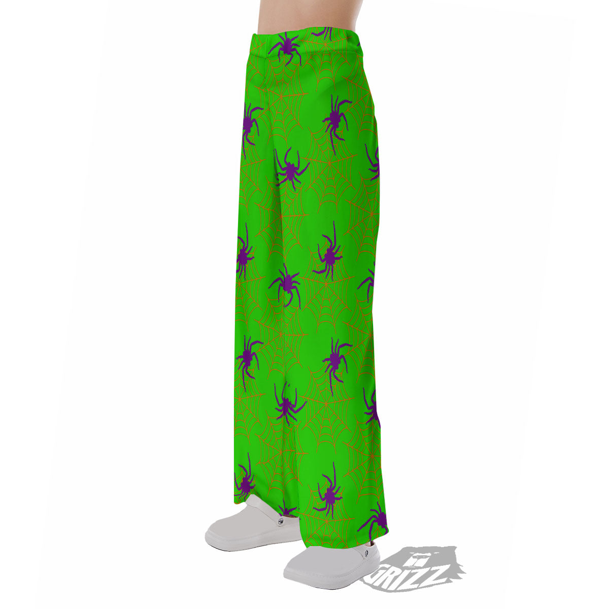 Spider Web Green And Purple Print Pattern Pajama Pants-grizzshop
