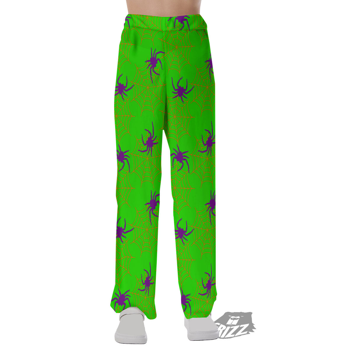 Spider Web Green And Purple Print Pattern Pajama Pants-grizzshop