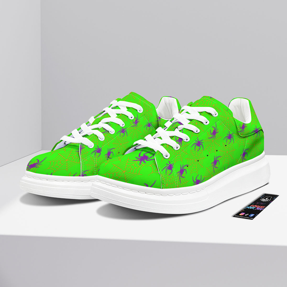 Spider Web Green And Purple Print Pattern Platform Shoes-grizzshop