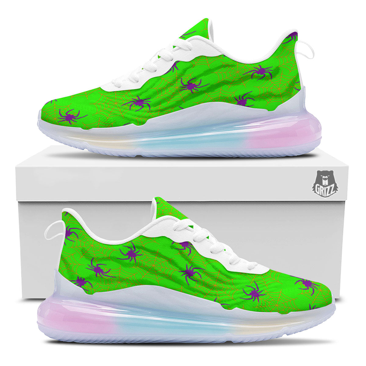 Spider Web Green And Purple Print Pattern Running Sneakers-grizzshop