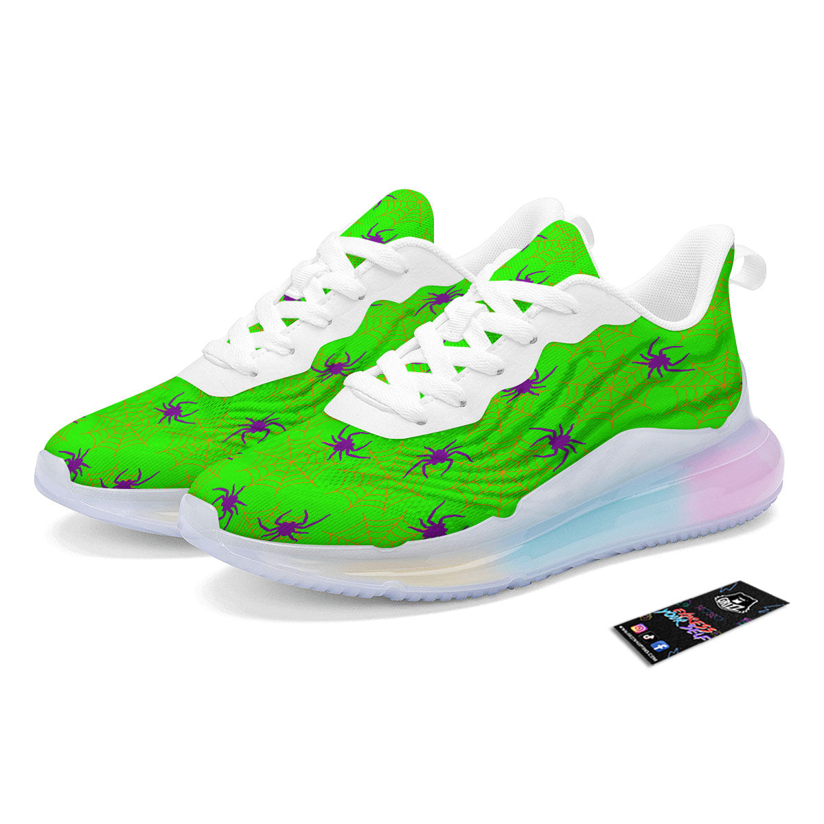 Spider Web Green And Purple Print Pattern Running Sneakers-grizzshop
