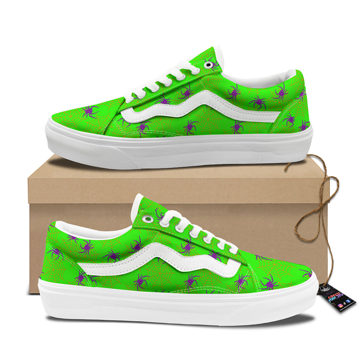 Spider Web Green And Purple Print Pattern Skate Shoes-grizzshop