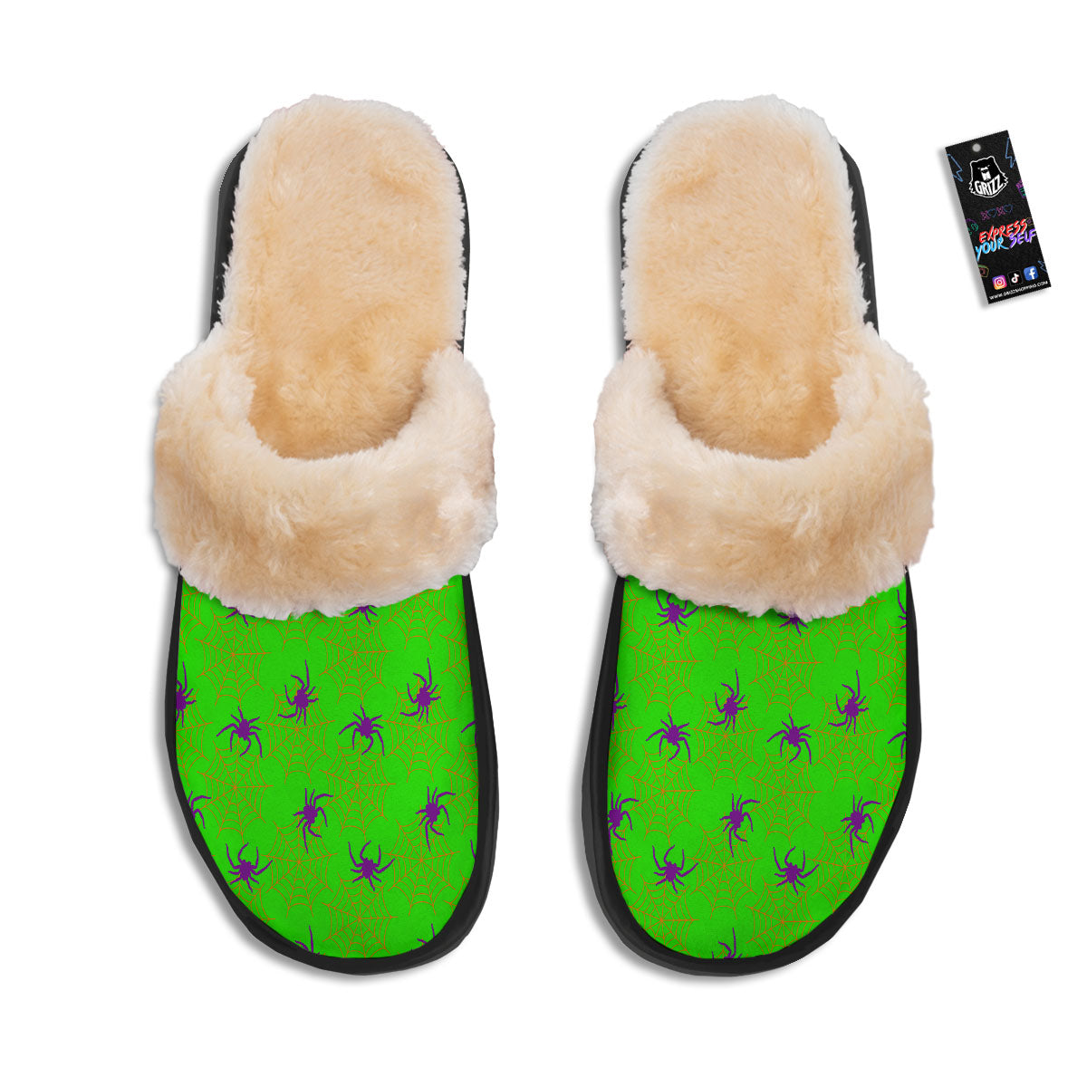 Spider Web Green And Purple Print Pattern Slippers-grizzshop