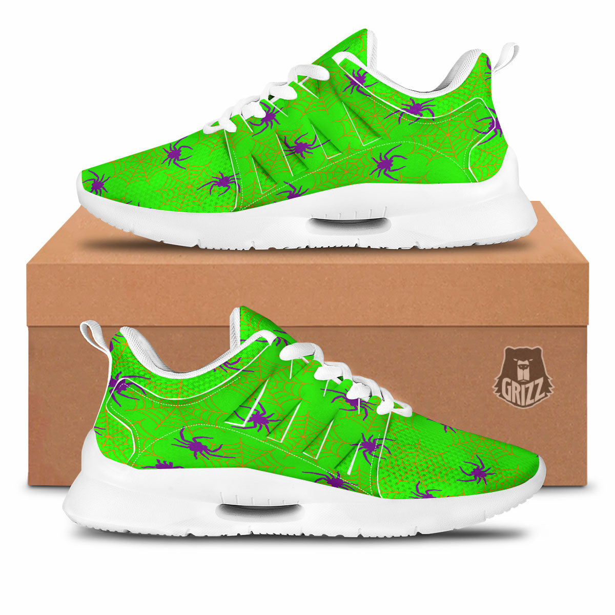 Spider Web Green And Purple Print Pattern Tennis Shoes-grizzshop