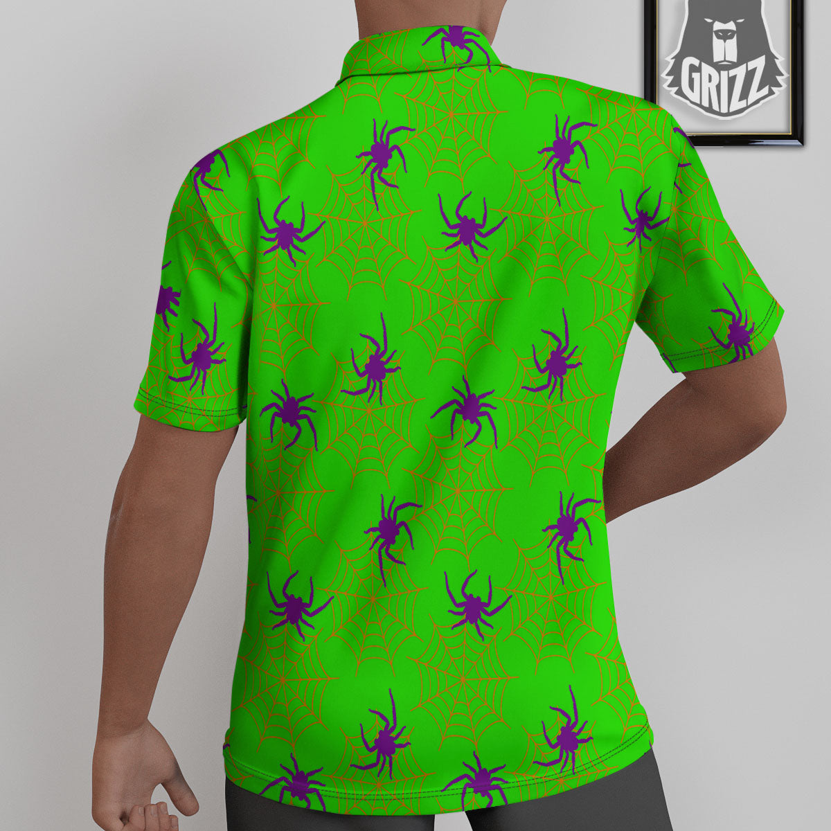 Spider Web Green And Purple Print Pattern Untucked Shirts-grizzshop